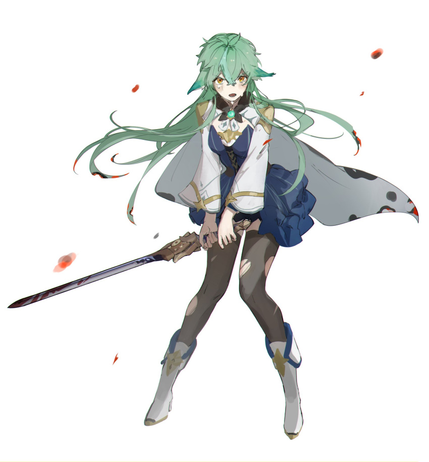 1girl, aji_11300913, animal_ears, cape, cinnabar_spindle_(genshin_impact), genshin_impact, green_hair, hair_down