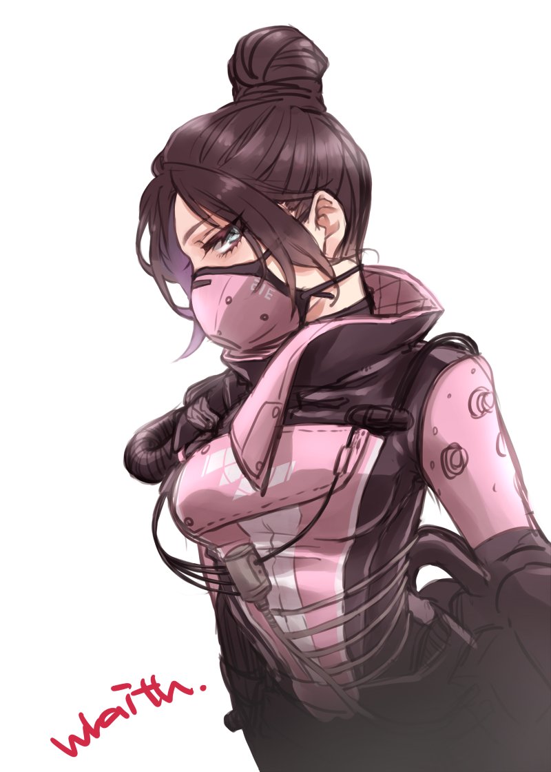 1girl, animification, apex_legends, black_hair, blue_eyes, bodysuit, breasts, cable