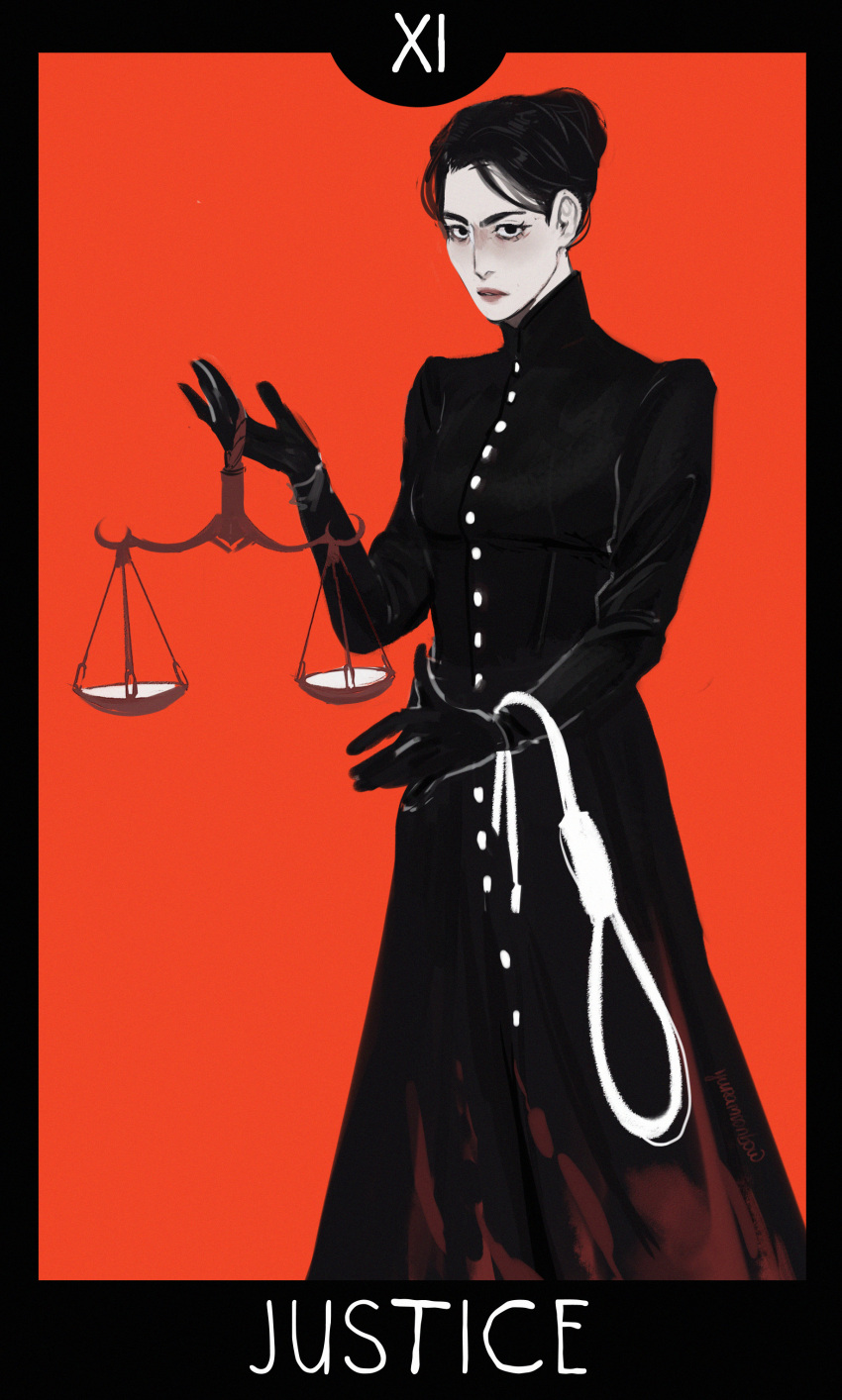 1girl, absurdres, aglaya_lilich, black_dress, black_eyes, black_hair, cowboy_shot, dress