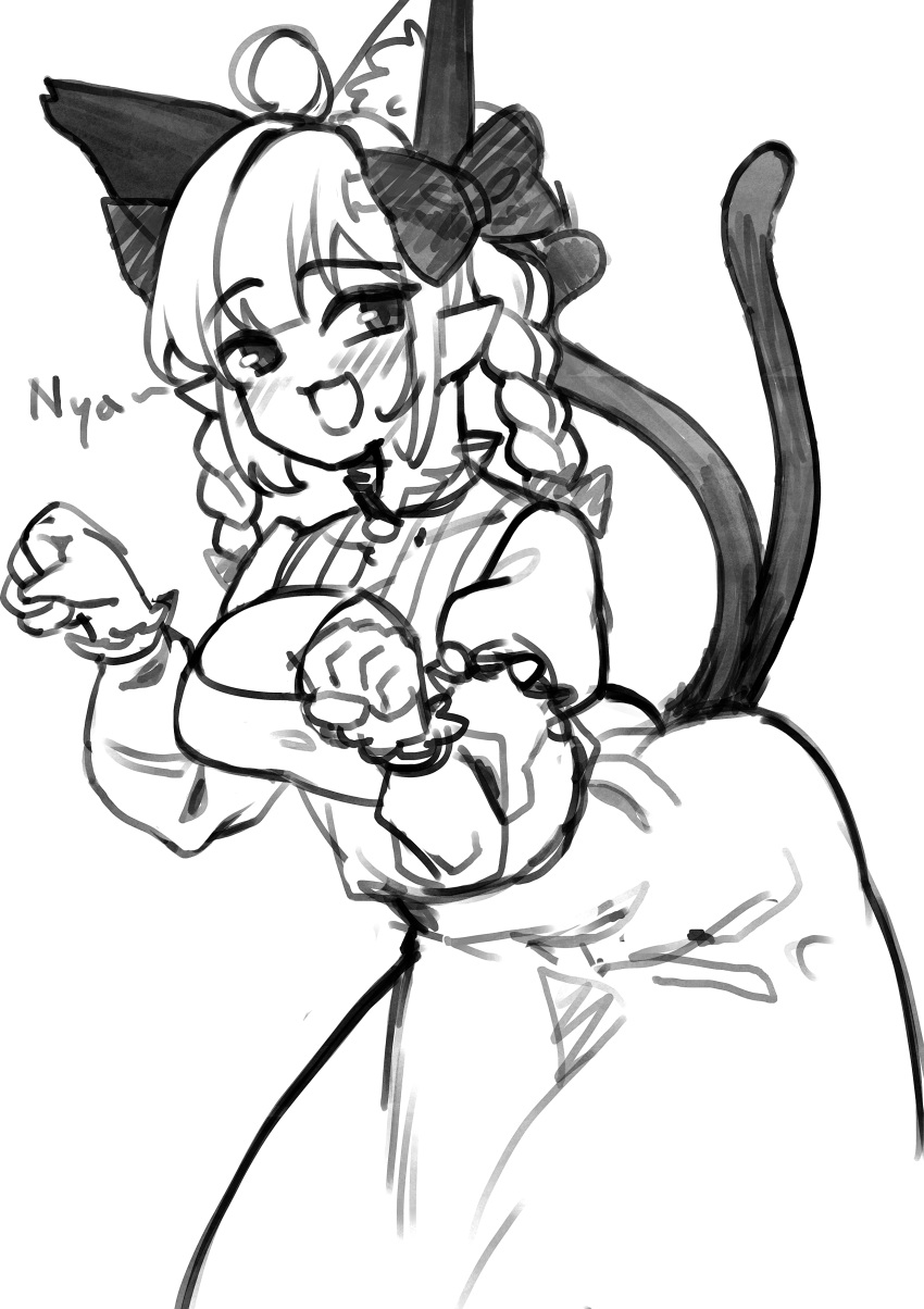 1girl, absurdres, ahoge, animal_ear_fluff, animal_ears, blush, bow, braid