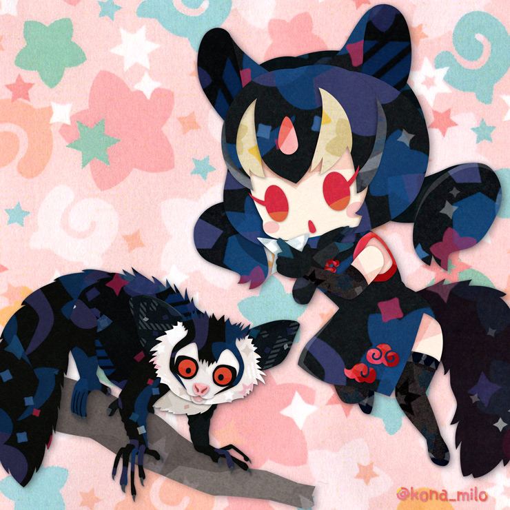 1girl, animal, animal_ears, aye-aye, aye-aye_(kemono_friends), black_hair, china_dress, chinese_clothes