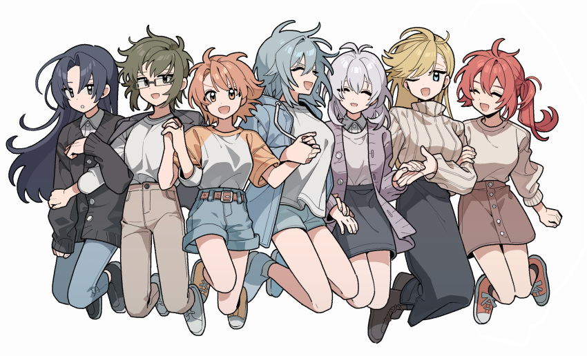 6+girls, black_eyes, blonde_hair, blue_eyes, blue_hair, closed_eyes, full_body, genderswap