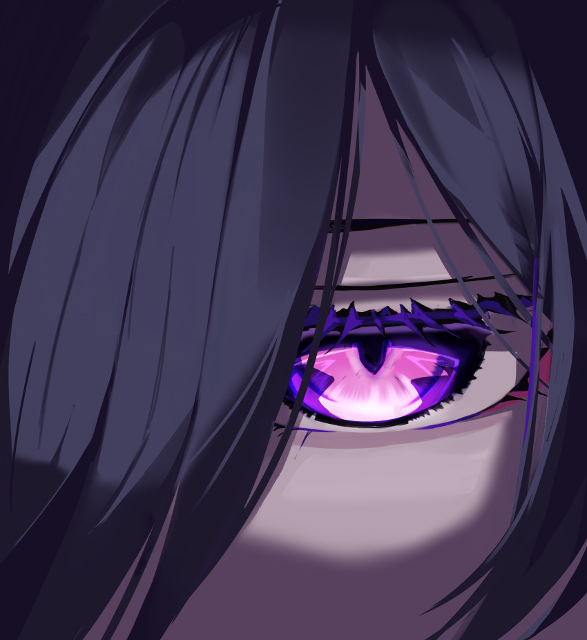 1girl, absurdres, acheron_(honkai:_star_rail), blue_hair, close-up, commentary, highres, honkai:_star_rail, honkai_(series), mooruck4, solo, violet_eyes