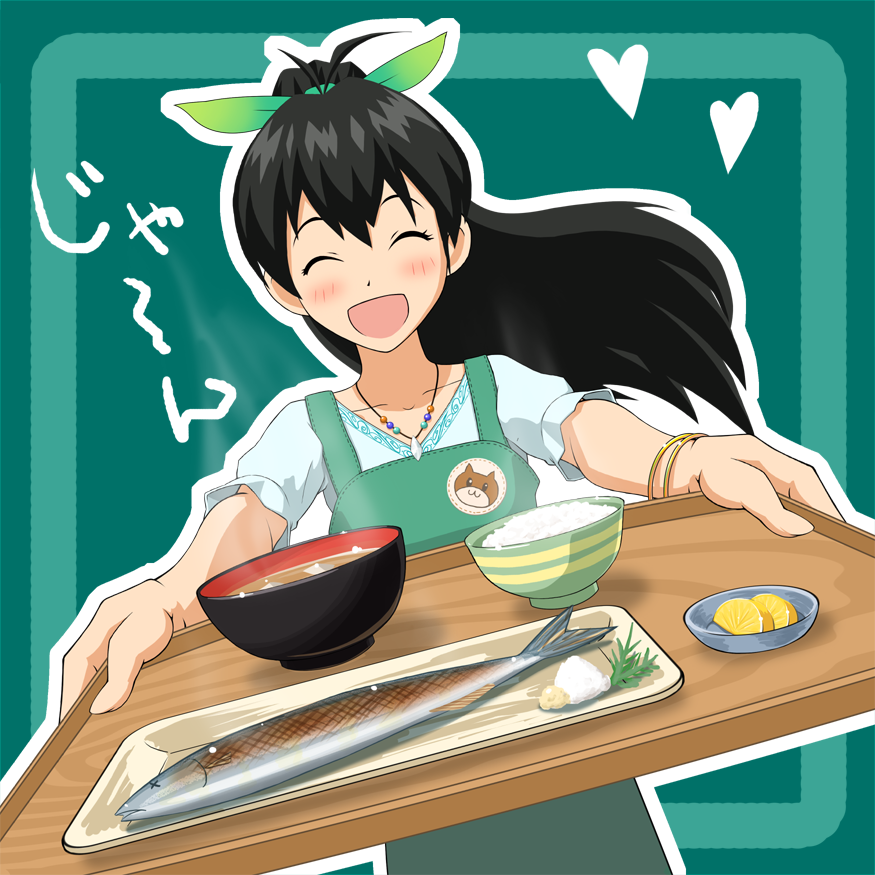 argon, bowl, casual, chopsticks, fish, food, foreshortening, ganaha_hibiki