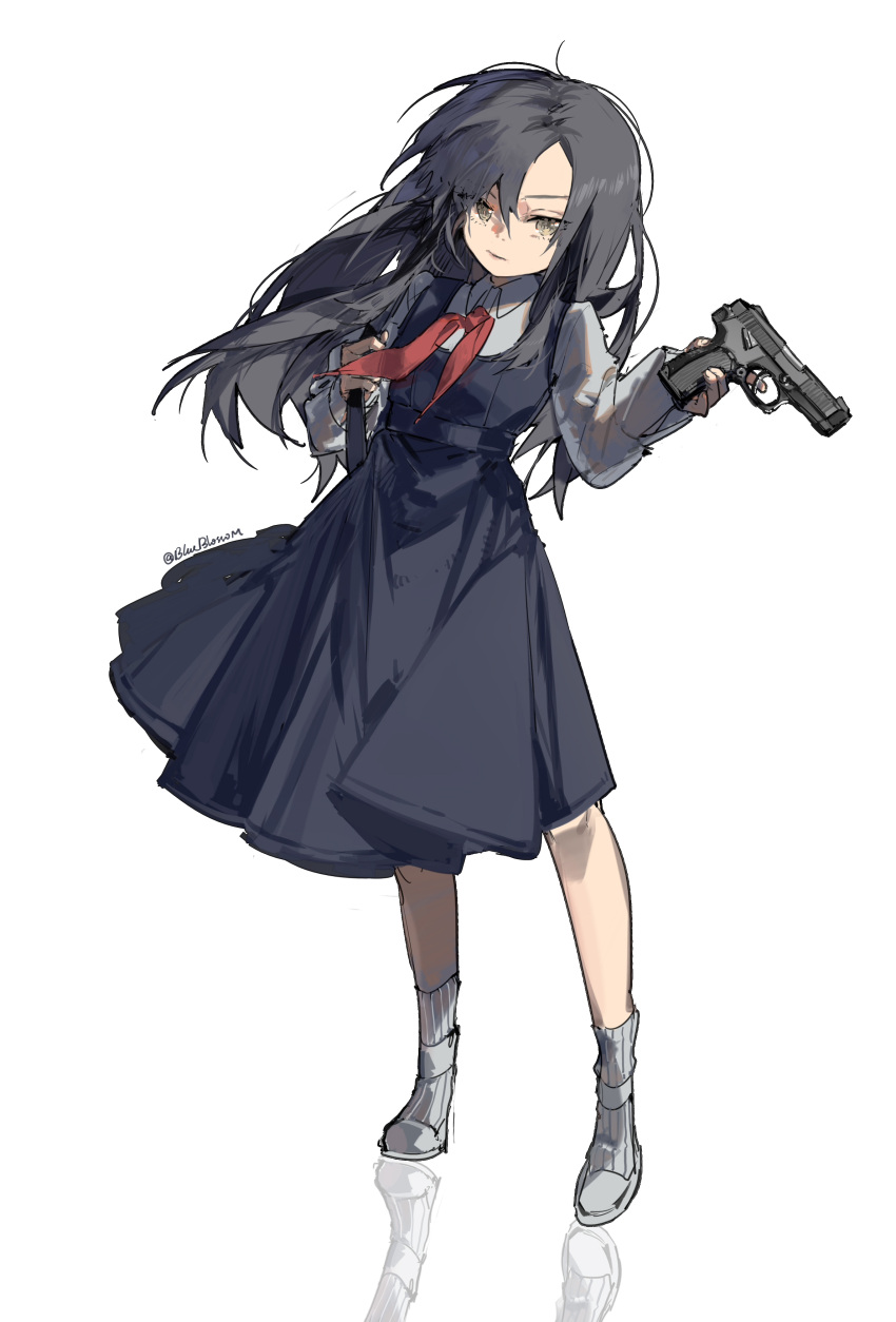 1girl, absurdres, aged_down, angelia_(girls'_frontline), bag, black_dress, black_hair, blueblossom