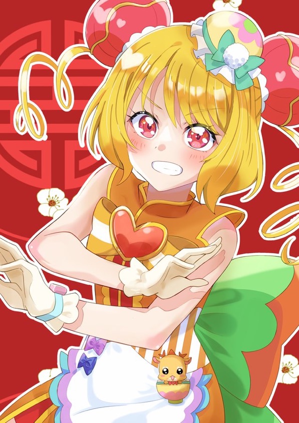 1girl, apron, back_bow, blonde_hair, bob_cut, bow, bowtie, bun_cover