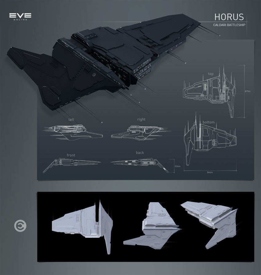 3d, battleship_(eve_online), caldari_state_(eve_online), commentary, concept_art, copyright_name, electronic_warfare_ship_(eve_online), emblem