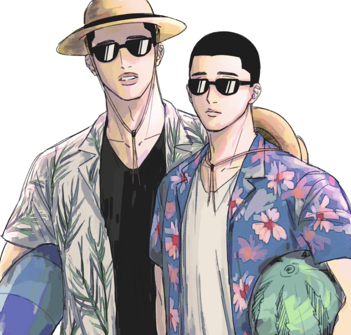 2boys, black_eyes, black_hair, buzz_cut, carrying, carrying_under_arm, food, fruit