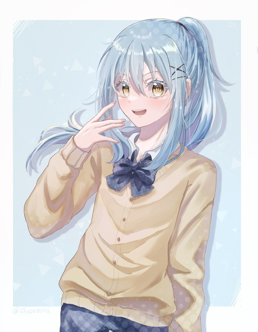 1other, blue_bow, blue_bowtie, blue_hair, bow, bowtie, chocoeiru, hair_ornament