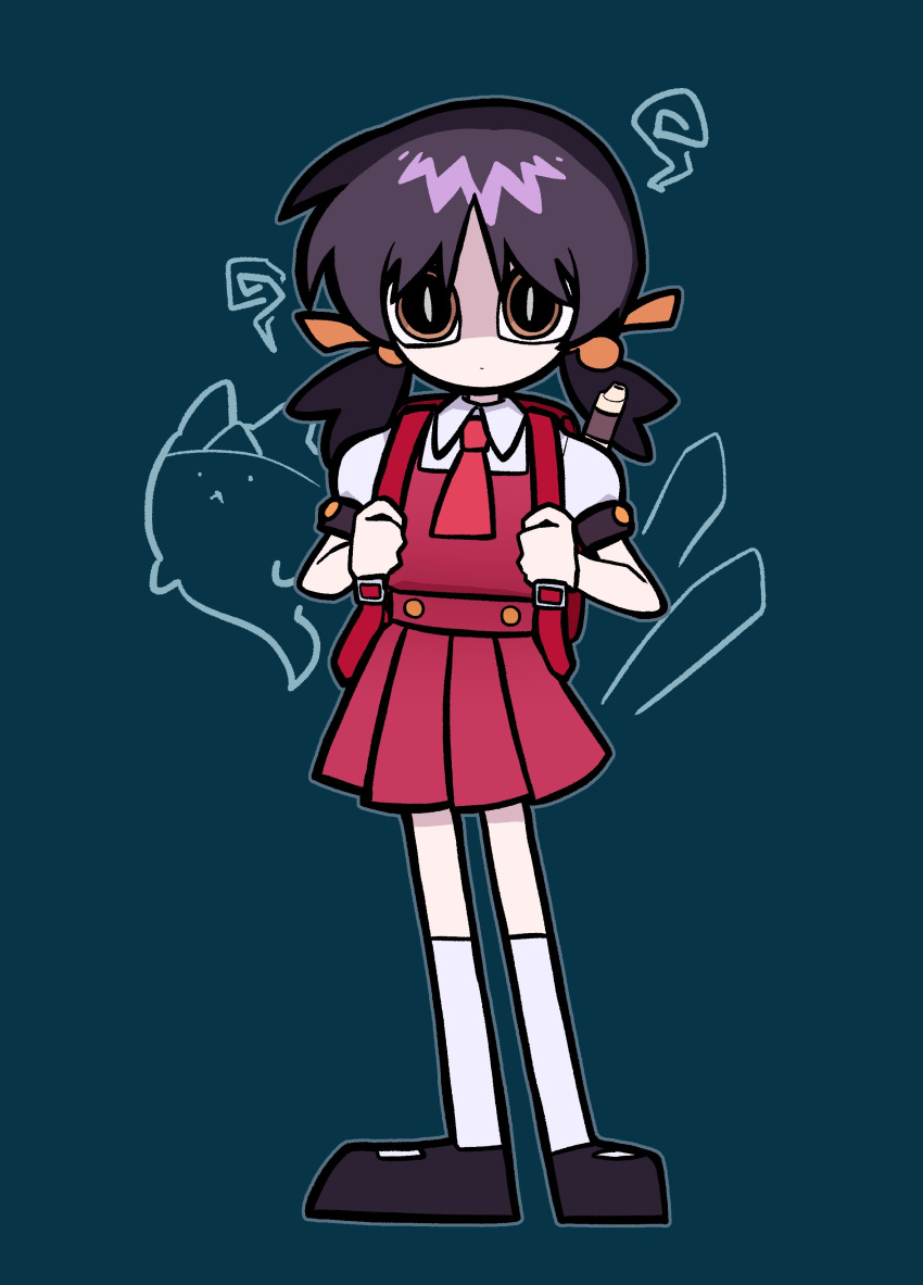 1girl, 9chrono0, absurdres, backpack, bag, black_footwear, black_hair, blank_stare