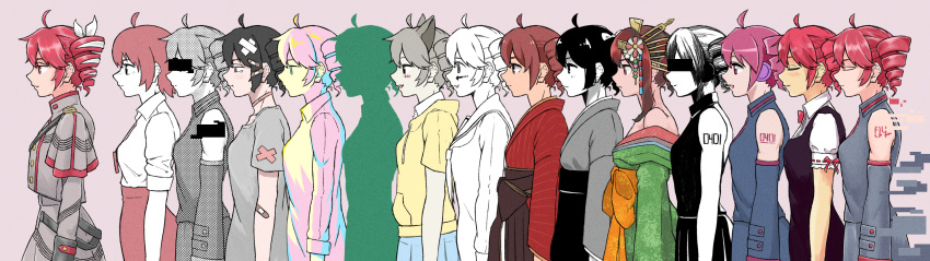 6+girls, absurdres, ahoge, alternate_costume, alternate_hair_color, alternate_hairstyle, animal_ears, annotated