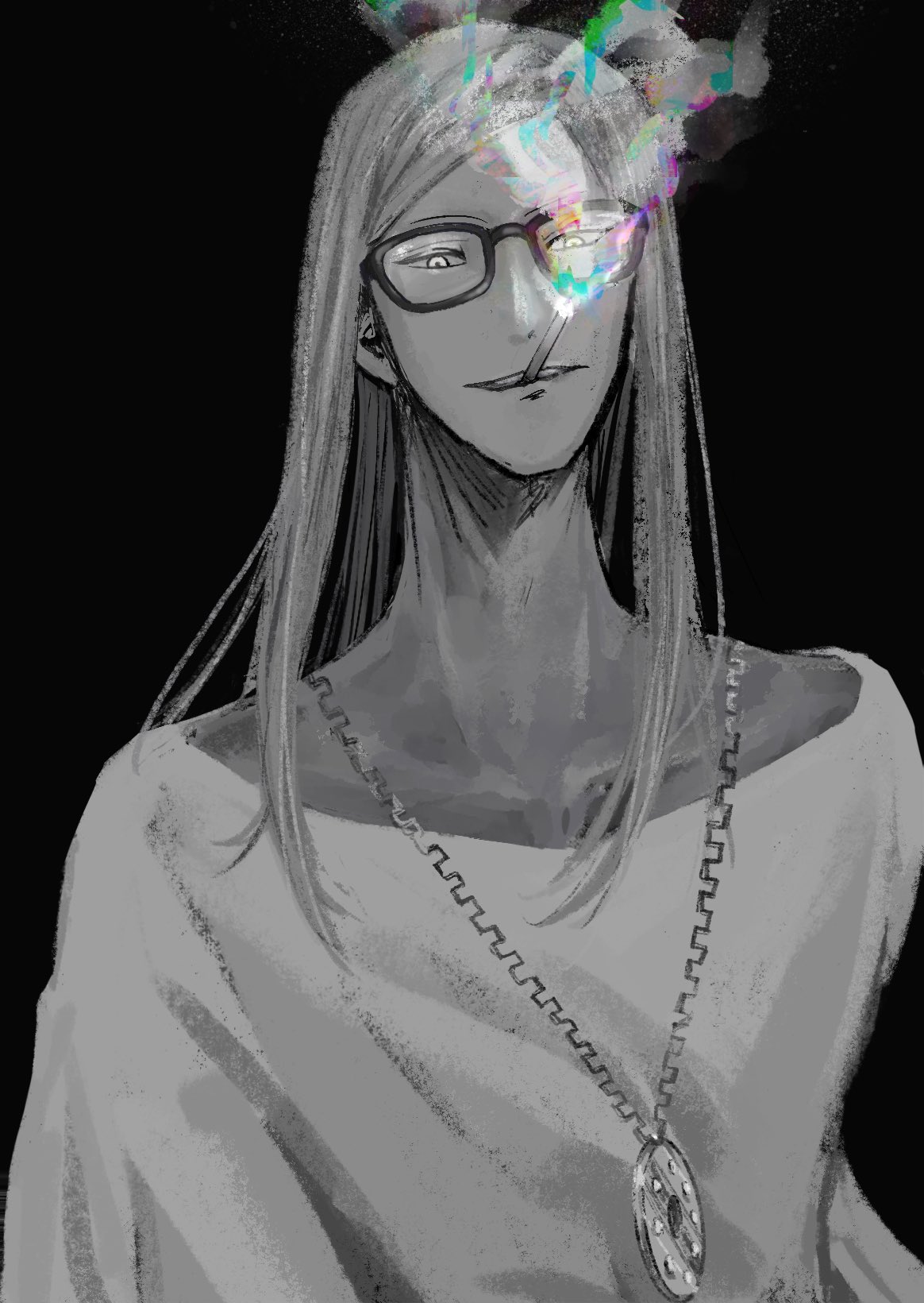 1boy, bespectacled, fate/grand_order, fate_(series), glasses, greyscale, highres, jewelry