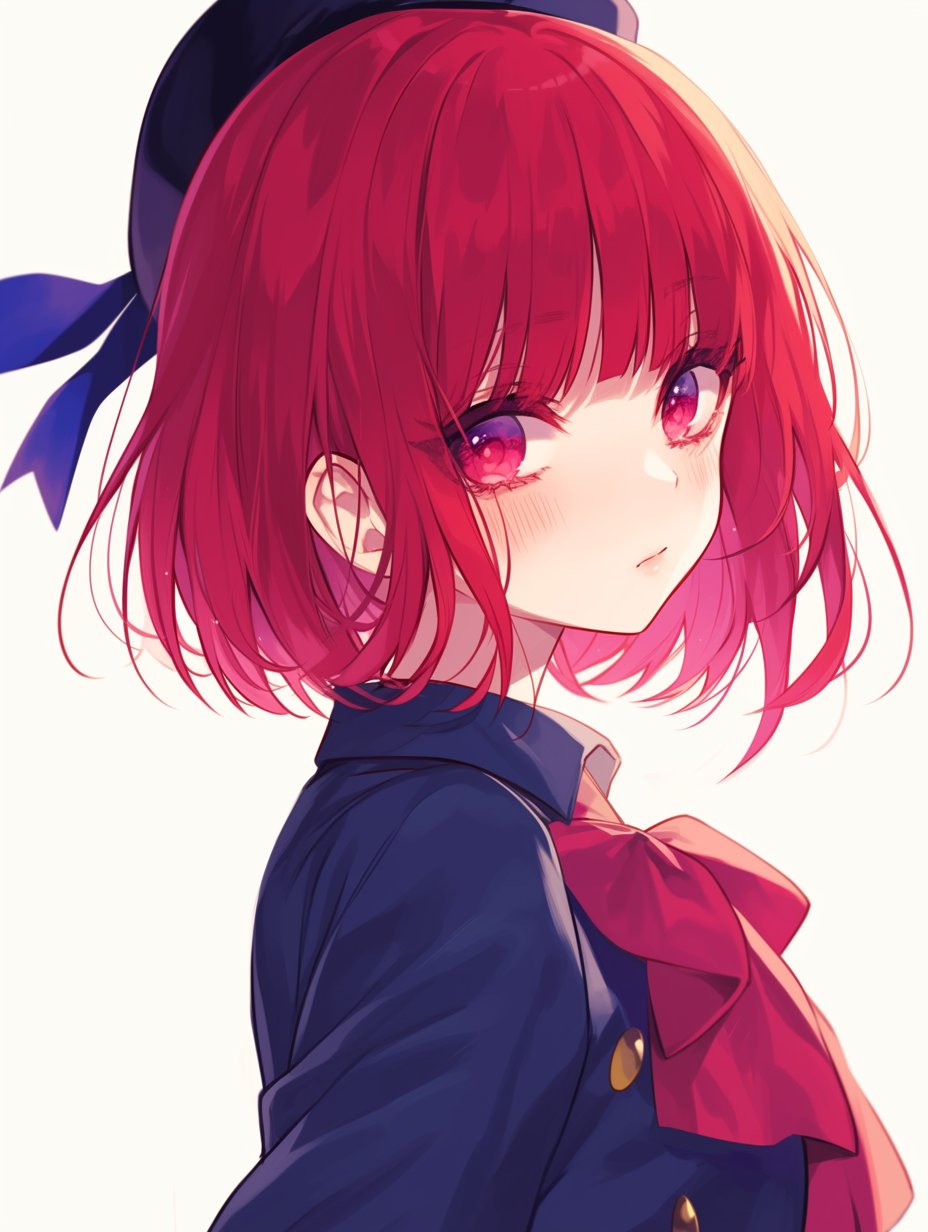 1girl, arima_kana, beret, blue_headwear, blue_vest, bob_cut, closed_mouth, fujiwarahima