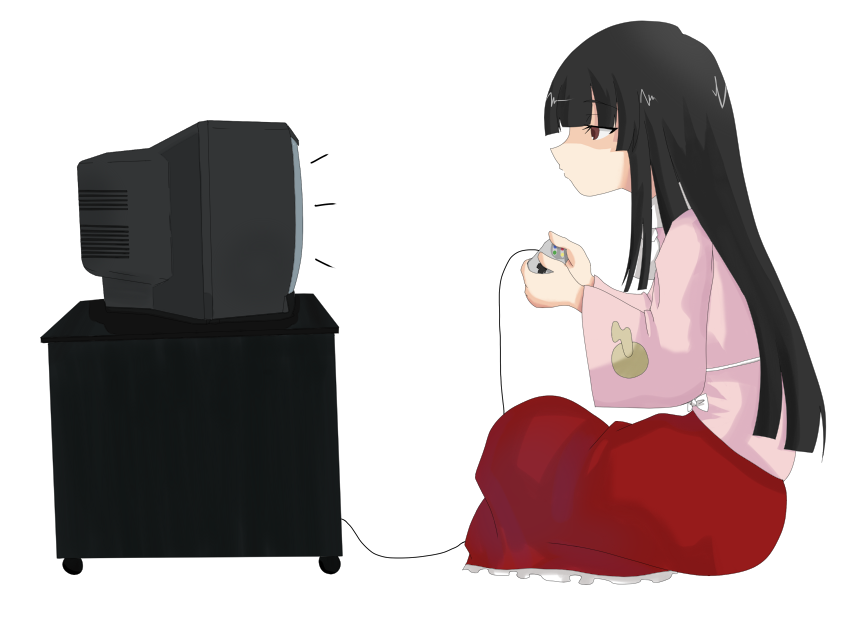 black_hair, girls_playing_games, houraisan_kaguya, long_hair, masara, neet, on_floor, playing