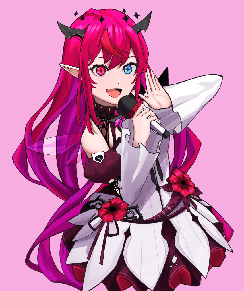 1girl, absurdres, bare_shoulders, black_horns, blue_eyes, commentary, demon_girl, demon_horns