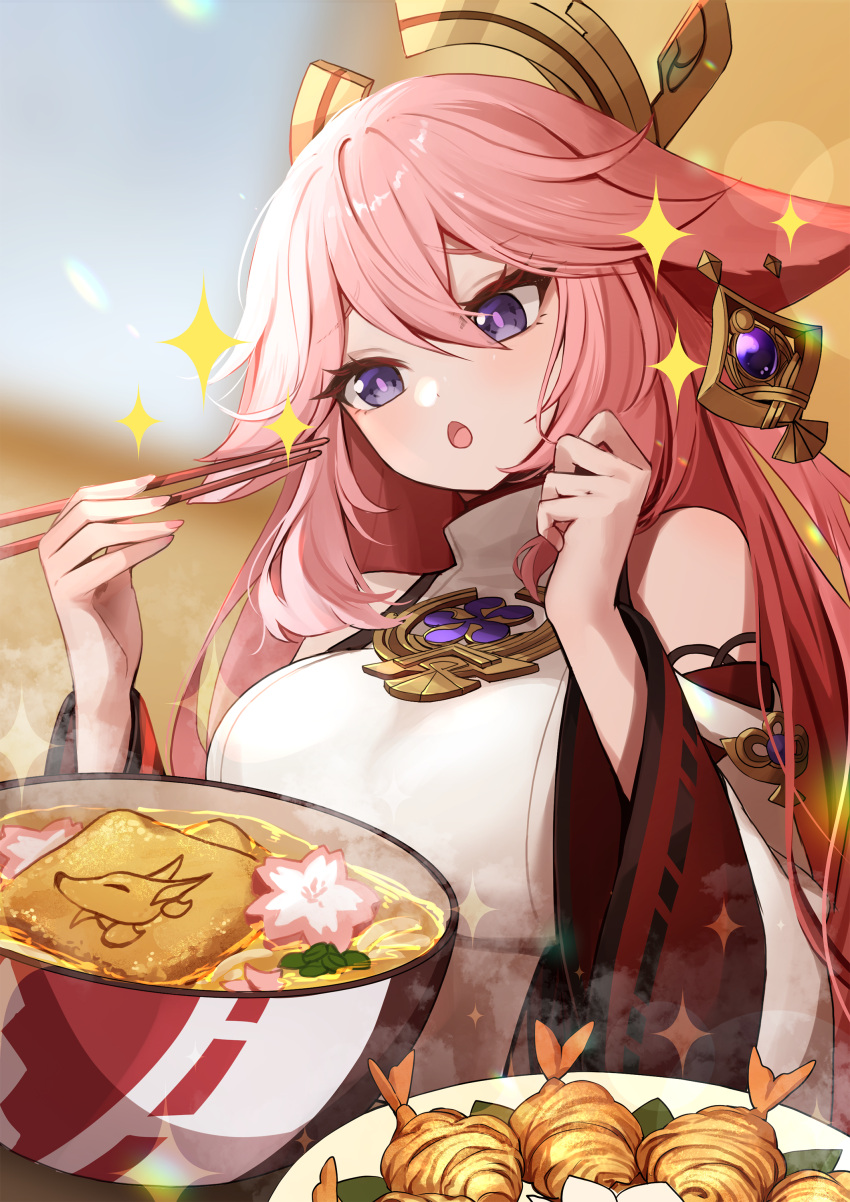 1girl, absurdres, animal_ears, ankkoyom, blurry, blurry_background, breasts, chopsticks