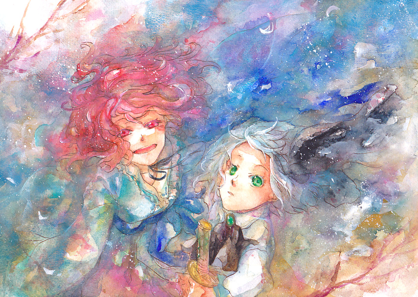 bad_id, bow, campanula-star, green_eyes, hair_bow, konpaku_youmu, multiple_girls, pink_hair