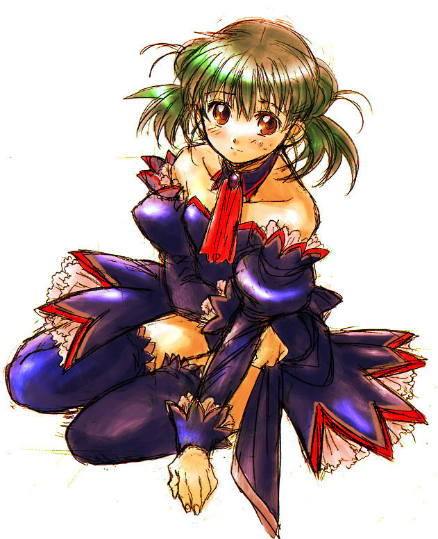 double_bun, green_hair, higurashi_no_naku_koro_ni, hinoen, kimiyoshi_natsumi, kitou_en, long_hair, orange_eyes, sitting, sketch