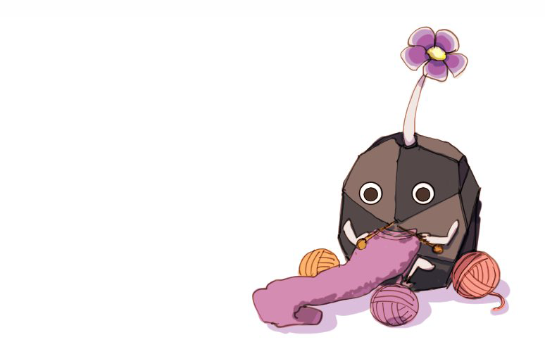 2donemuru, black_eyes, black_skin, colored_skin, commentary_request, flower, holding, holding_needle
