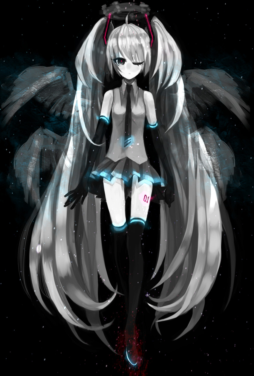 angel, bad_id, czc_(deko), elbow_gloves, gloves, hatsune_miku, highres, long_hair