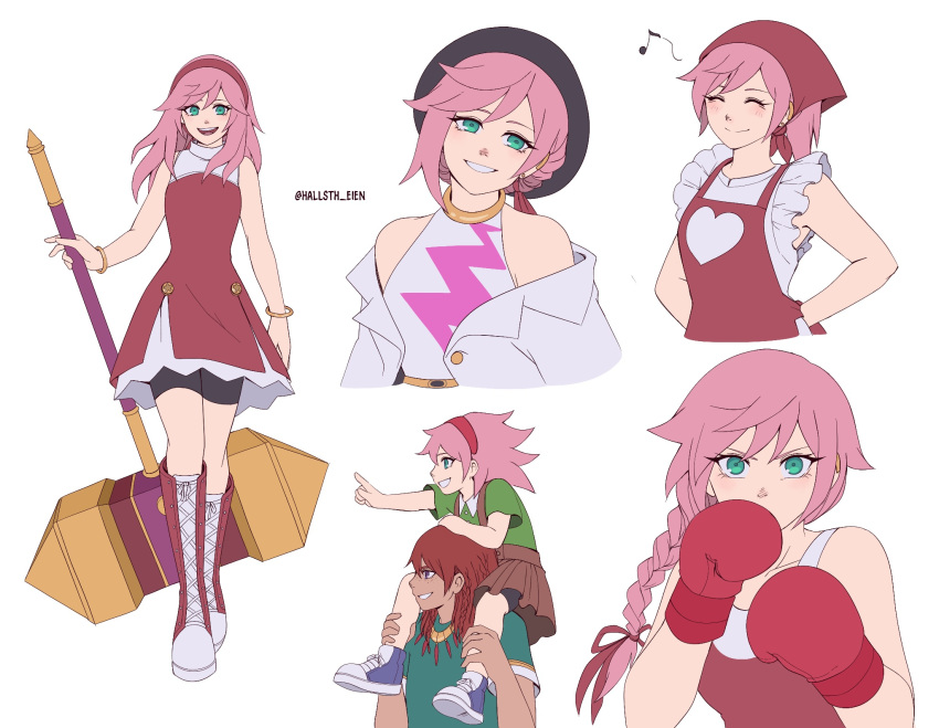 1boy, 1girl, age_difference, amy_rose, apron, armor, artist_name, boots