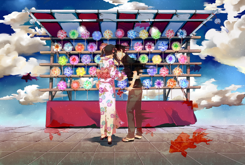 cloud, clouds, couple, distortion, fish, floating, flying_fish, goldfish