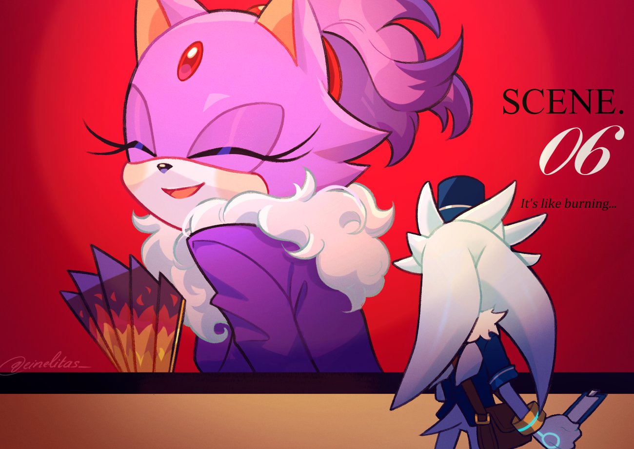 1boy, animal_ears, animal_nose, artist_name, back, bag, blaze_the_cat, blue_headwear