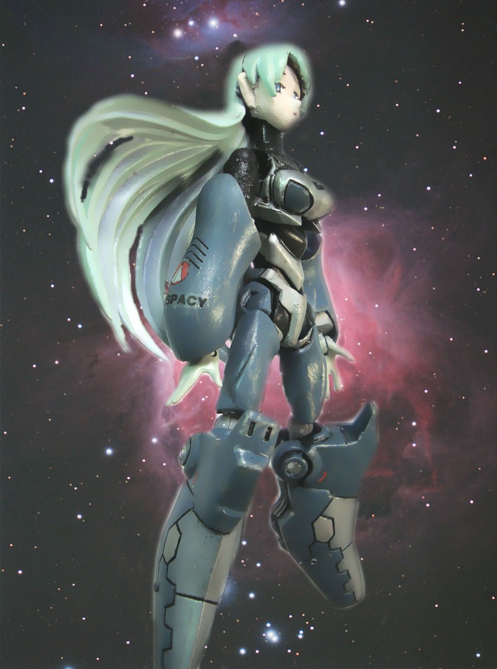 alien, armor, blue_eyes, choujikuu_yousai_macross, datenoba, giantess, green_hair, inui's_meltran
