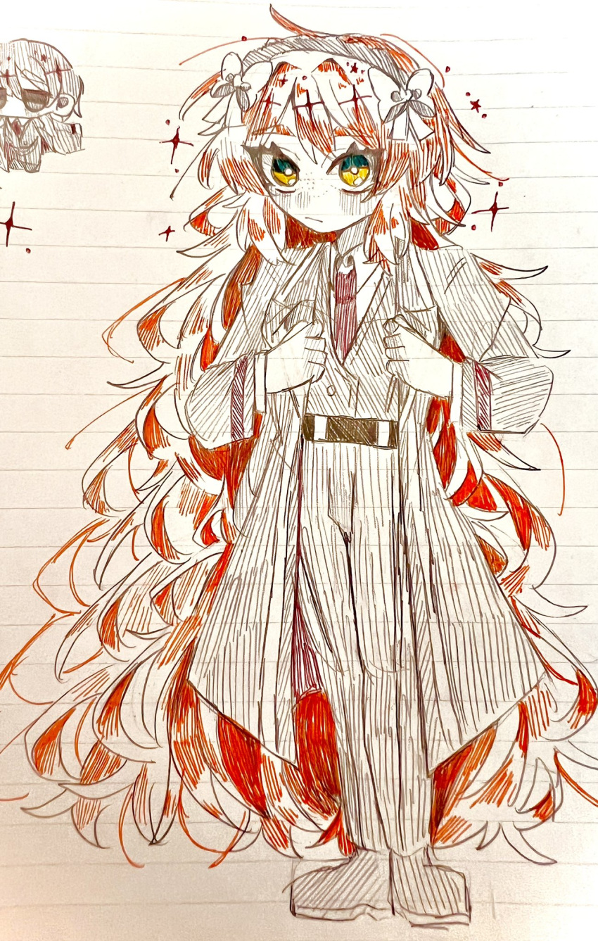1444tmt, 1girl, coat, full_body, green_eyes, hair_ribbon, hairband, highres
