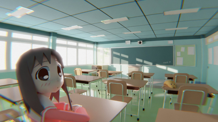 1girl, 3d, :o, azumanga_daioh, azumanga_daioh's_school_uniform, blender_(medium), blush, brown_eyes