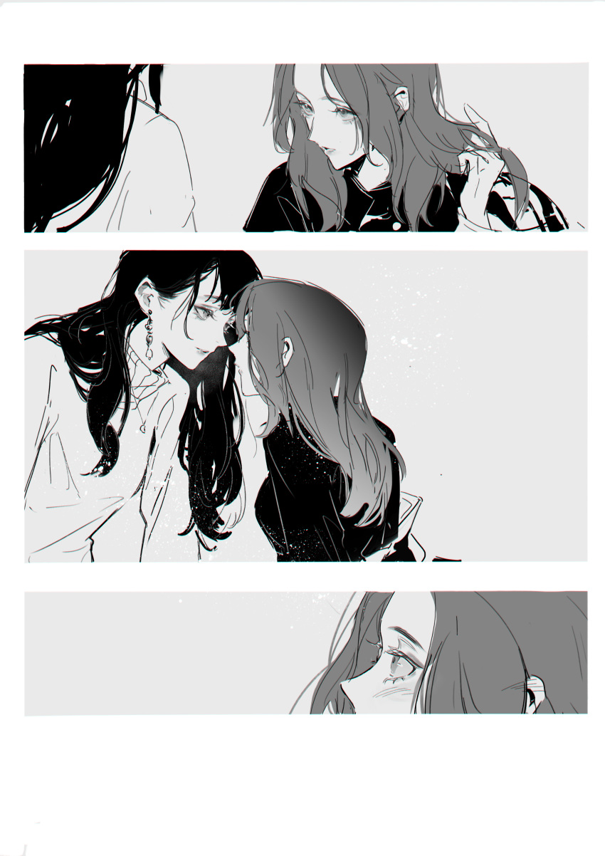 2girls, absurdres, blush, chaser_game_w, chinese_commentary, closed_mouth, commentary_request, ear_blush