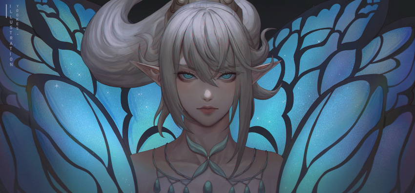 1other, absurdres, androgynous, artist_name, blue_eyes, butterfly_wings, expressionless, final_fantasy