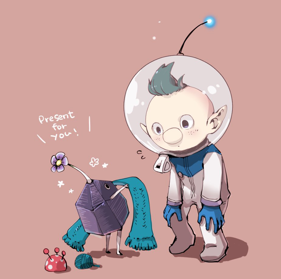 1boy, 2donemuru, alph_(pikmin), aqua_hair, big_nose, black_eyes, black_skin, blue_gloves