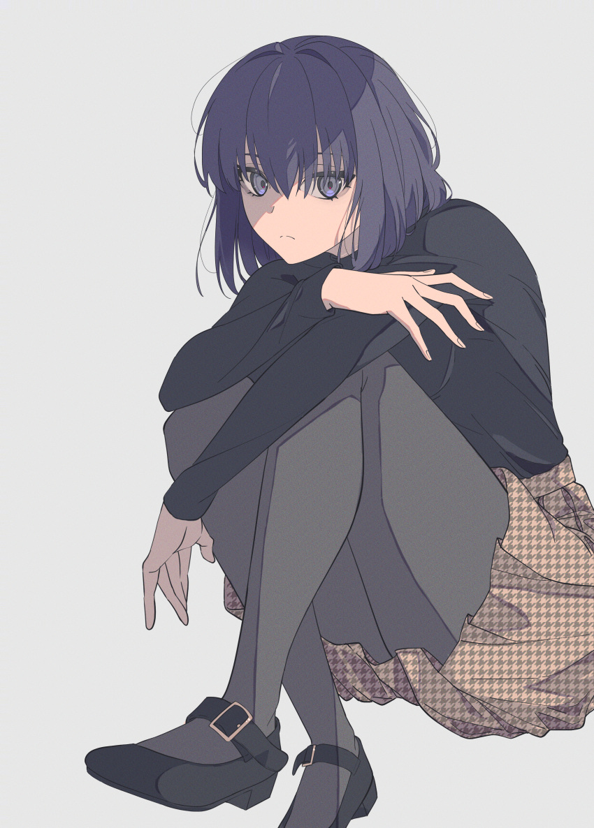 1girl, absurdres, anianiani0607, black_eyes, black_footwear, black_hair, black_pantyhose, black_sweater