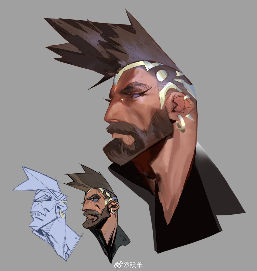1boy, absurdres, beard, brown_hair, connected_beard, cropped_head, facial_hair, full_beard