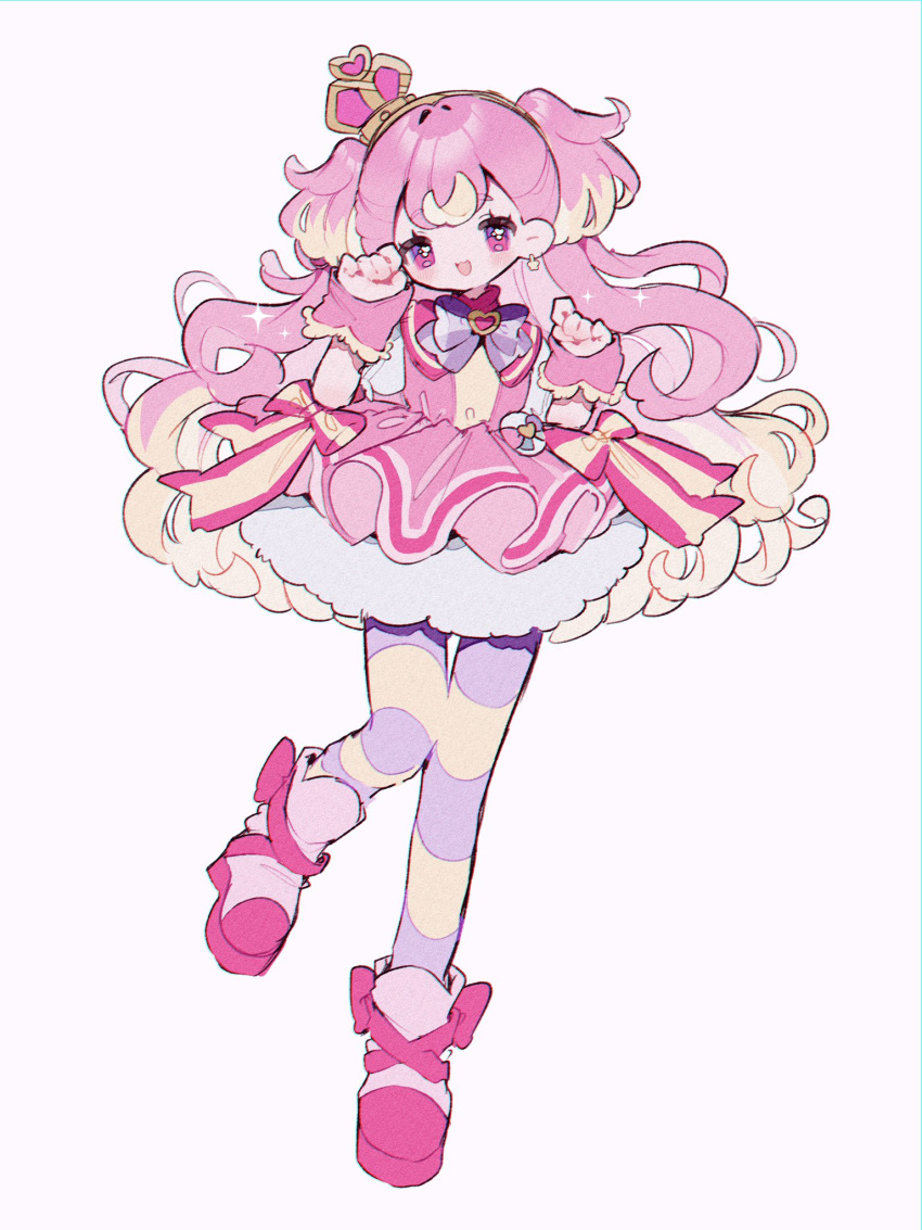 1girl, :3, blonde_hair, bow, bowtie, brooch, clenched_hands, crown