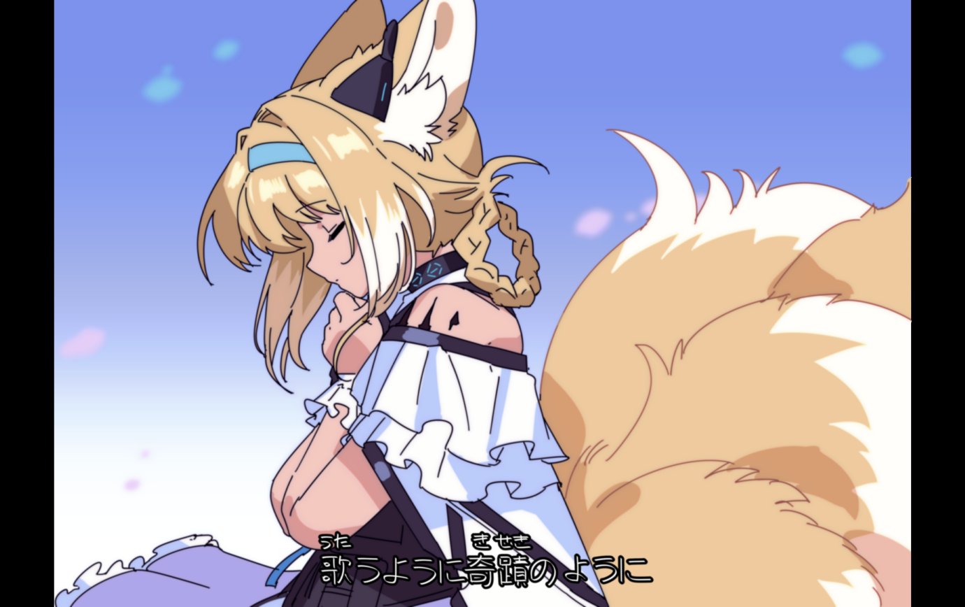 1girl, animal_ears, arknights, blonde_hair, blue_headband, braid, closed_eyes, dress