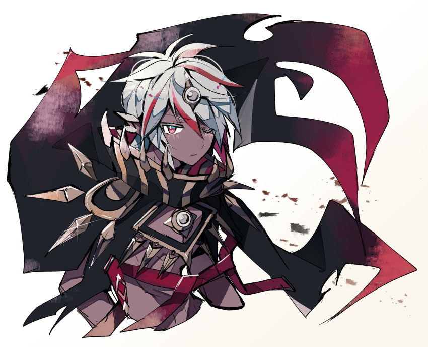 1boy, albaz_(yu-gi-oh!), cape, dark-skinned_male, dark_skin, duel_monster, fallen_of_albaz, grey_hair