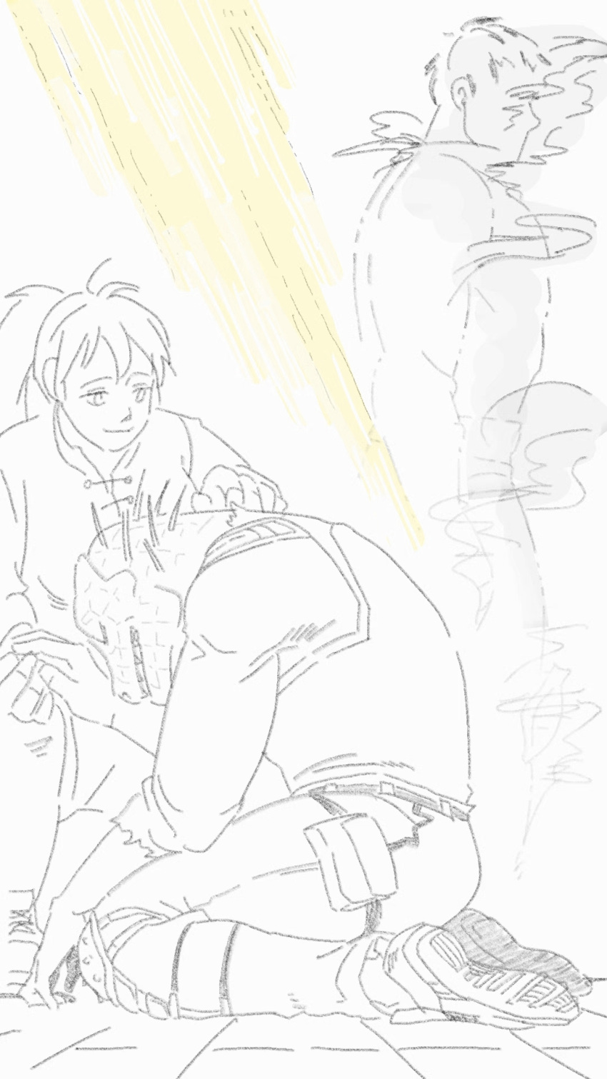 1girl, 2boys, animal_head, caiman_(dorohedoro), comforting, curtains, disappear, dorohedoro