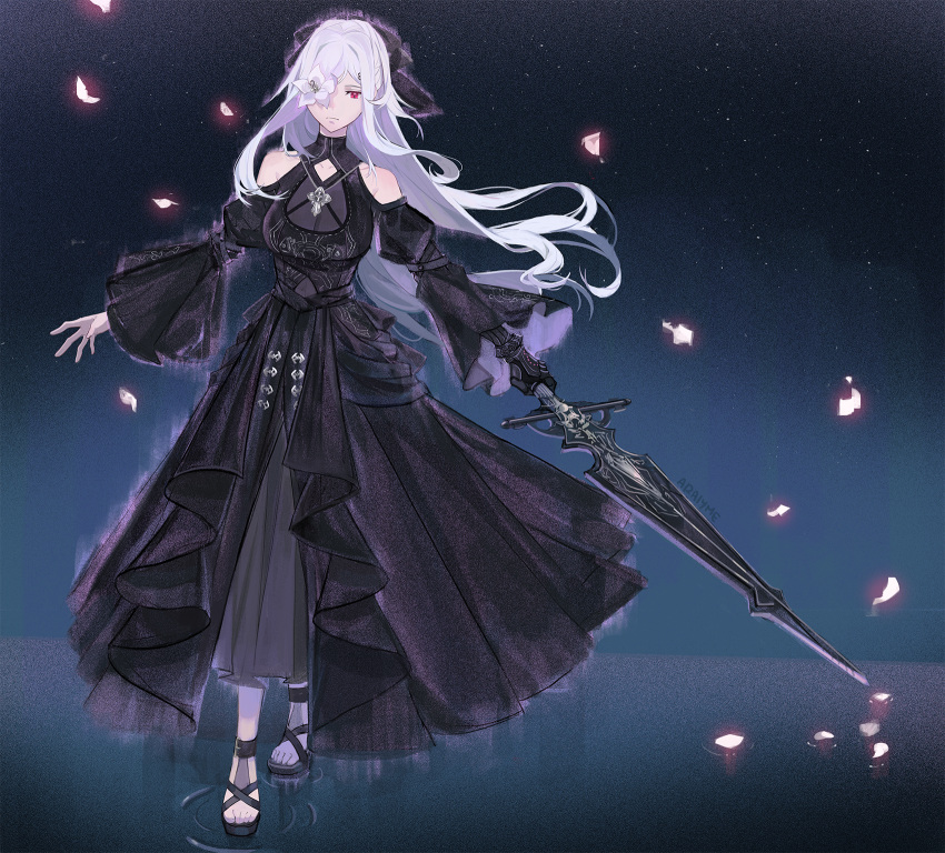 1girl, araiyme, bare_shoulders, black_bow, bow, clothing_cutout, drag-on_dragoon, drag-on_dragoon_3