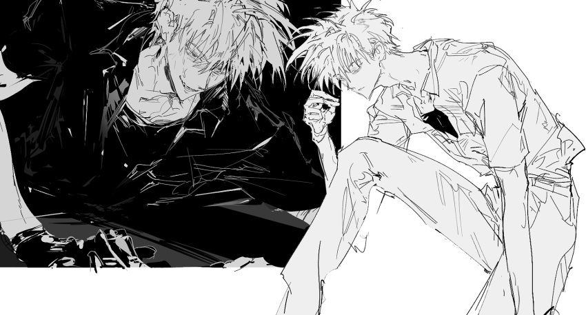 1boy, akagi:_yami_ni_oritatta_tensai, akagi_shigeru, black_gloves, black_shirt, fukumoto_mahjong, gek3y, gloves