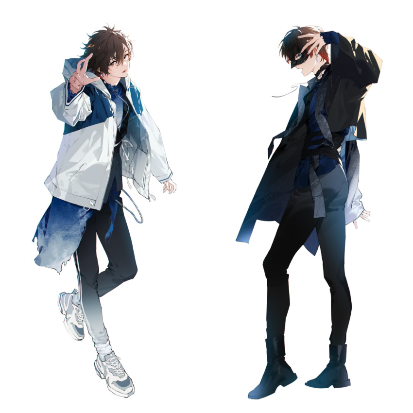 1boy, amatsuki_(utaite), arm_at_side, arm_up, bishounen, black_footwear, black_jacket, black_pants