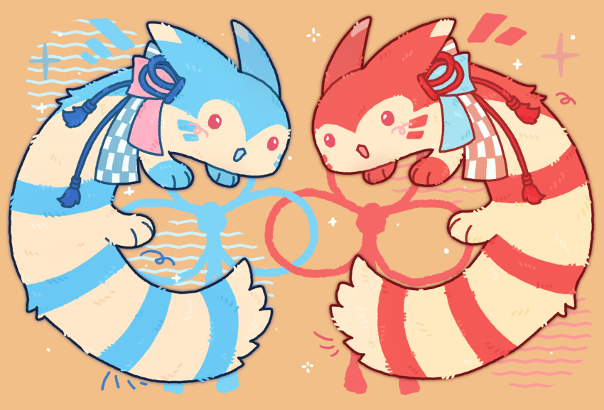 :3, animalization, blue_fur, blue_ribbon, flower_knot, furret, hakurei_choumu, highres