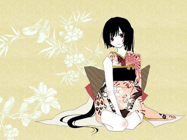 black_hair, japanese_clothes, kimono, long_hair, nagone_mako, ponytail, pug_(pixiv), utau