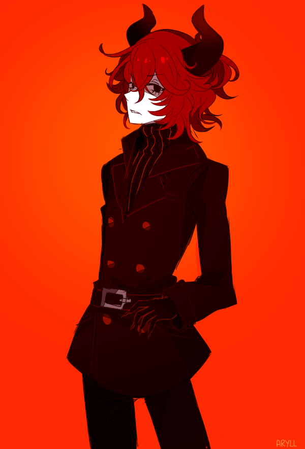 1boy, aryll_(marbles), belt, black_belt, black_coat, black_pants, coat, demon