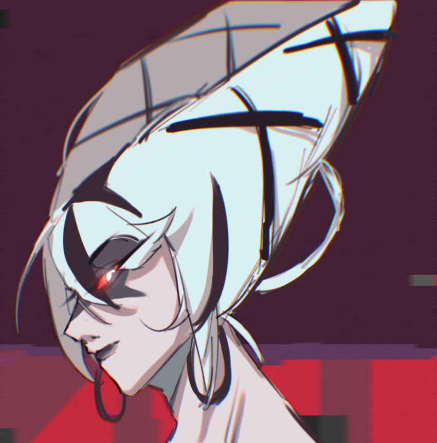 1girl, black_lips, carmilla_carmine_(hazbin_hotel), close-up, colored_sclera, demon, demon_girl, earrings