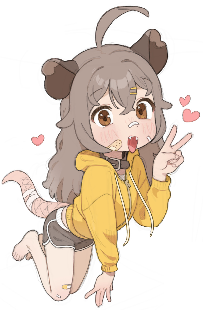 1girl, bandaid, bandaid_on_cheek, bandaid_on_face, bandaid_on_leg, bandaid_on_nose, bare_legs, barefoot