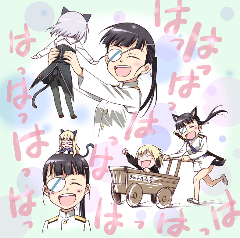 animal_ears, cat_ears, cat_tail, closed_eyes, dog_ears, dog_tail, erica_hartmann, eyepatch