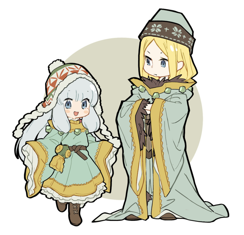 1boy, 1girl, blonde_hair, blue_eyes, blue_hair, blunt_bangs, boots, brown_footwear