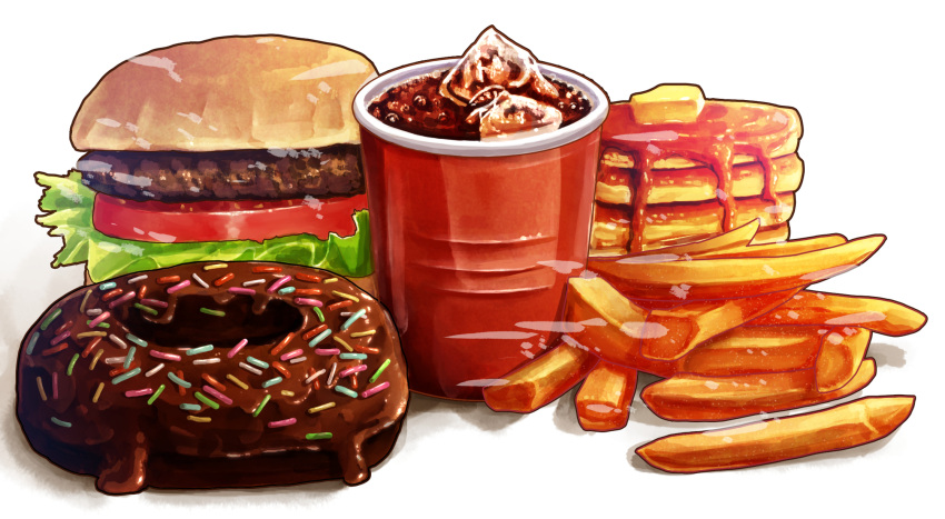 bread, burger, butter, chocolate_doughnut, cup, disposable_cup, doughnut, fast_food